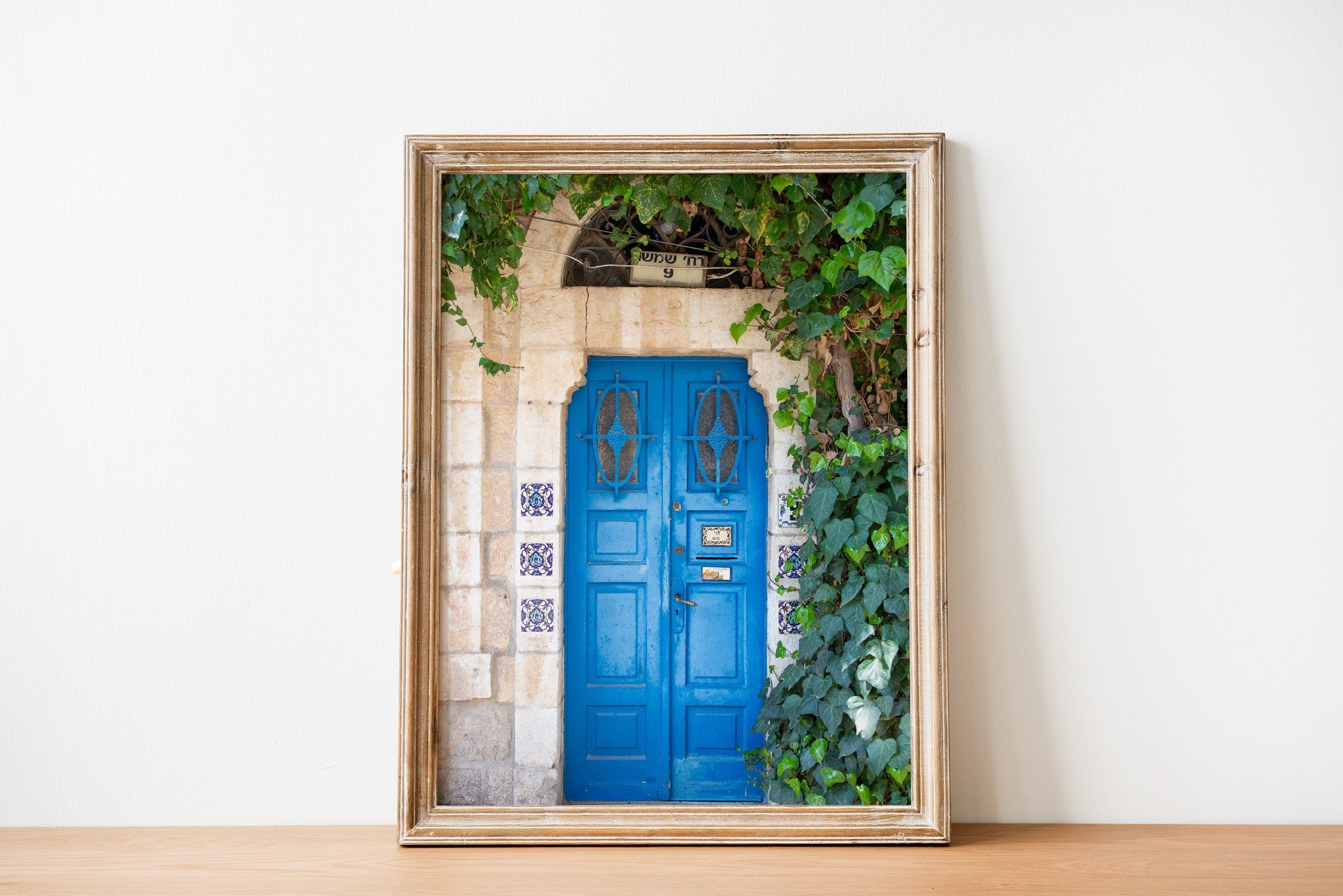 Israeli Holy Land Jerusalem Blue Door with Ivy