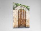 Israeli Holy Land Brown Old Wooden Door with Jerusalem Stone Arch - Ein Hod