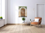 Israeli Holy Land Brown Old Wooden Door with Jerusalem Stone Arch - Ein Hod