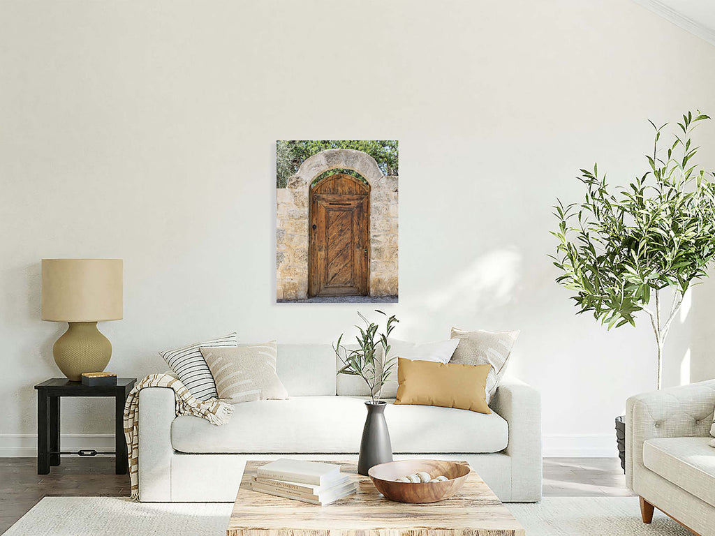 Israeli Holy Land Brown Old Wooden Door with Jerusalem Stone Arch - Ein Hod