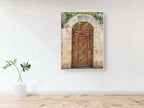 Israeli Holy Land Brown Old Wooden Door with Jerusalem Stone Arch - Ein Hod