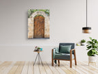 Israeli Holy Land Brown Old Wooden Door with Jerusalem Stone Arch - Ein Hod