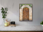 Israeli Holy Land Brown Old Wooden Door with Jerusalem Stone Arch - Ein Hod