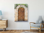 Israeli Holy Land Brown Old Wooden Door with Jerusalem Stone Arch - Ein Hod