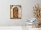 Israeli Holy Land Brown Old Wooden Door with Jerusalem Stone Arch - Ein Hod