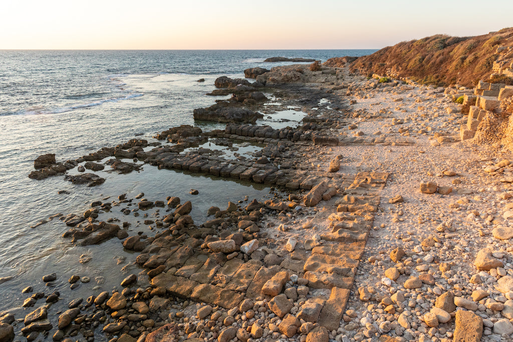 Israeli Holy Land Sunset Seascape Beach - Tel Dor Ancient Ruins Maritime City