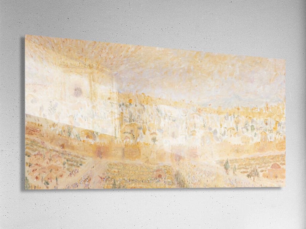 Panoramic Jerusalem Old City Temple Mount Painting Print, Biblical Pilgrimage Wall Art