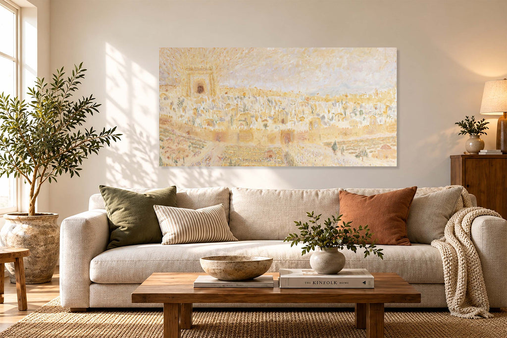 Panoramic Jerusalem Old City Temple Mount Painting Print, Biblical Pilgrimage Wall Art