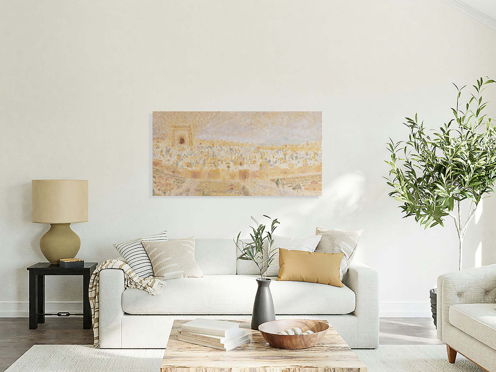 Panoramic Jerusalem Old City Temple Mount Painting Print, Biblical Pilgrimage Wall Art