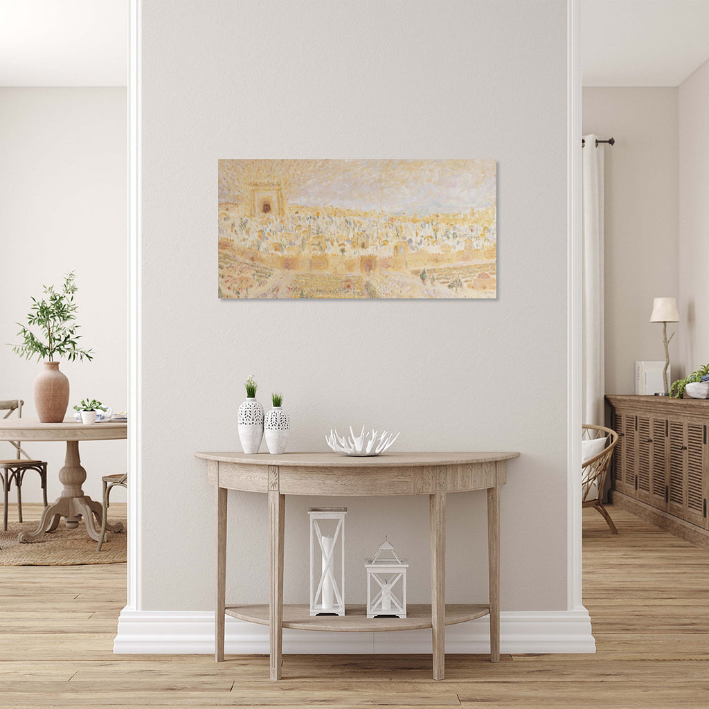 Panoramic Jerusalem Old City Temple Mount Painting Print, Biblical Pilgrimage Wall Art