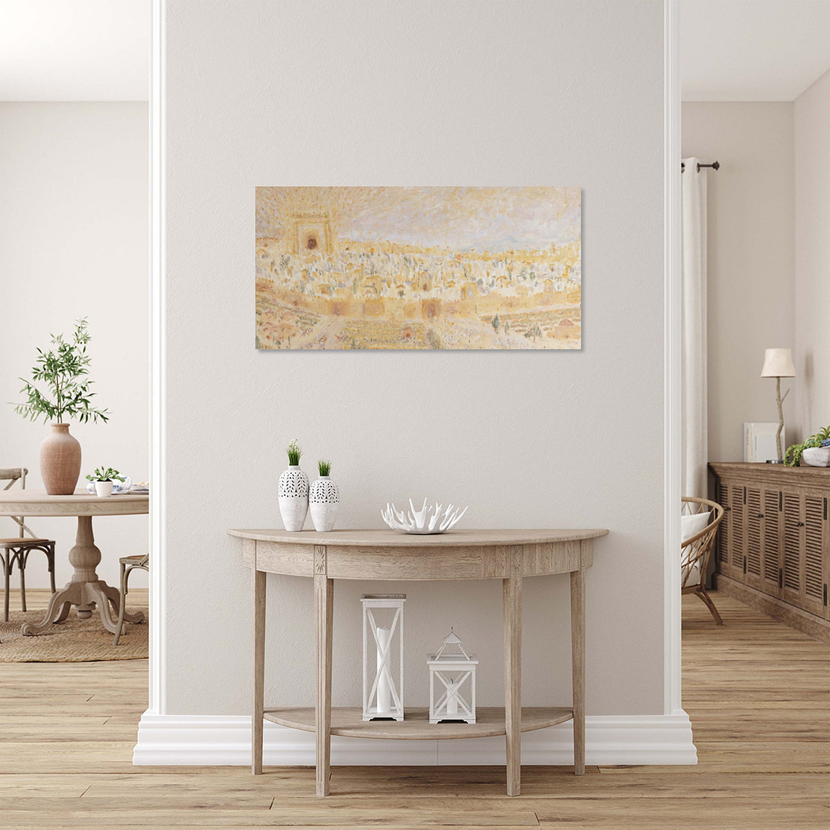 Panoramic Jerusalem Old City Temple Mount Painting Print, Biblical Pilgrimage Wall Art