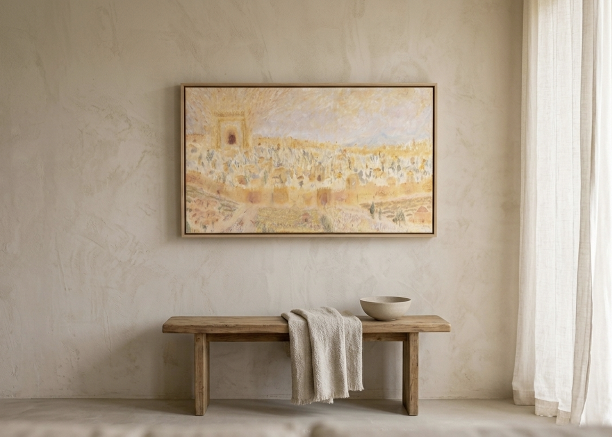 Panoramic Jerusalem Old City Temple Mount Painting Print, Biblical Pilgrimage Wall Art