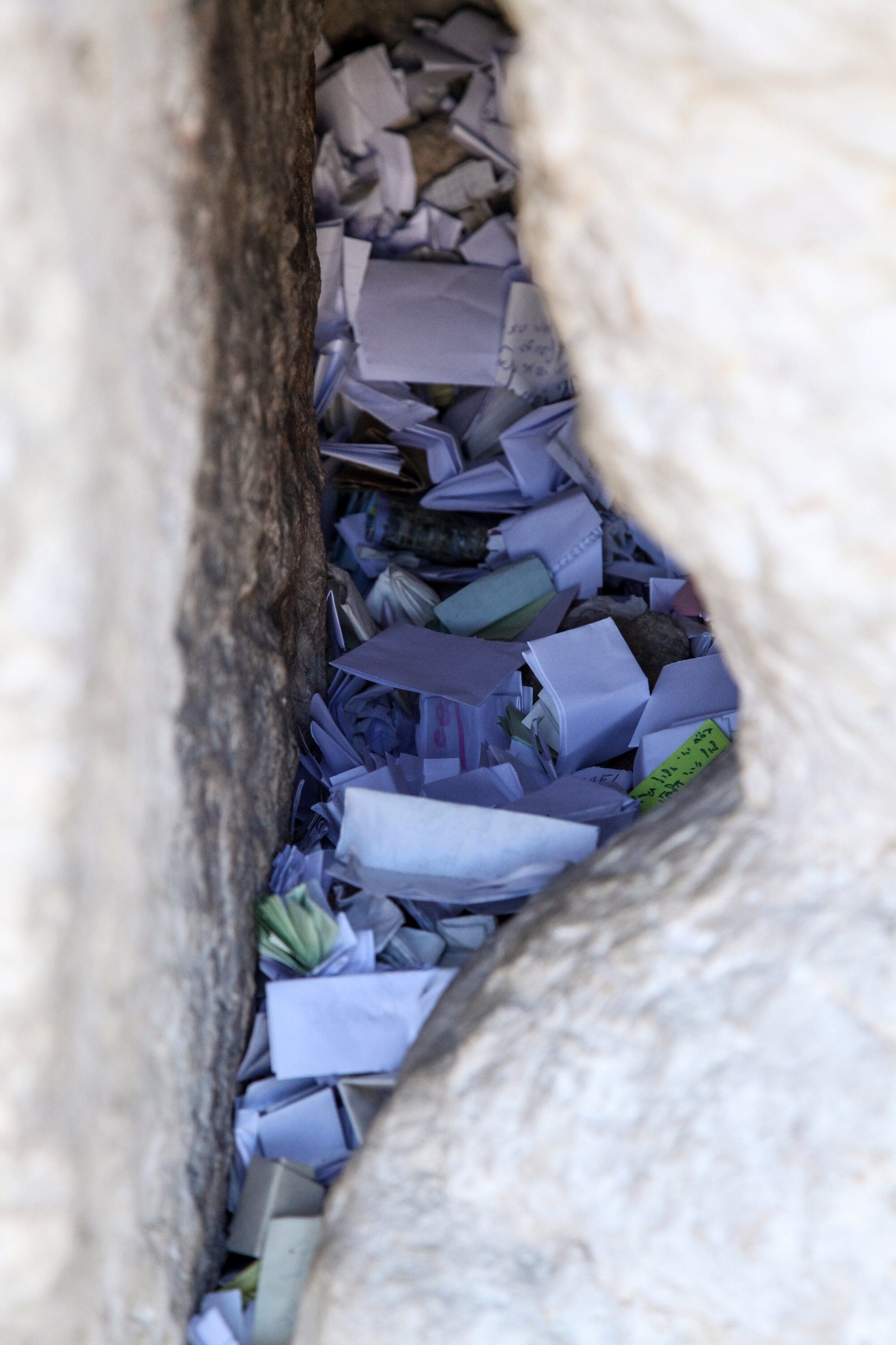Jerusalem Kotel Western Wall Stone Gap — Prayer Paper Notes Between Stones