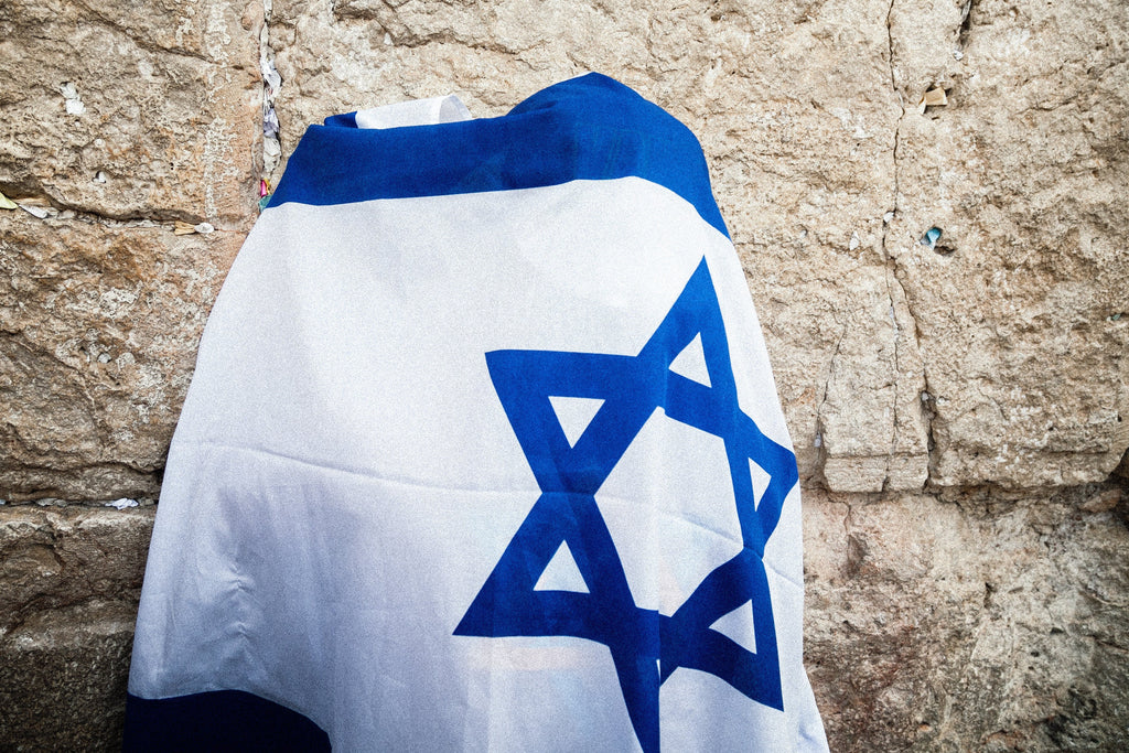 Jerusalem Kotel Western Wall — Man Covered with Israeli Flag Praying