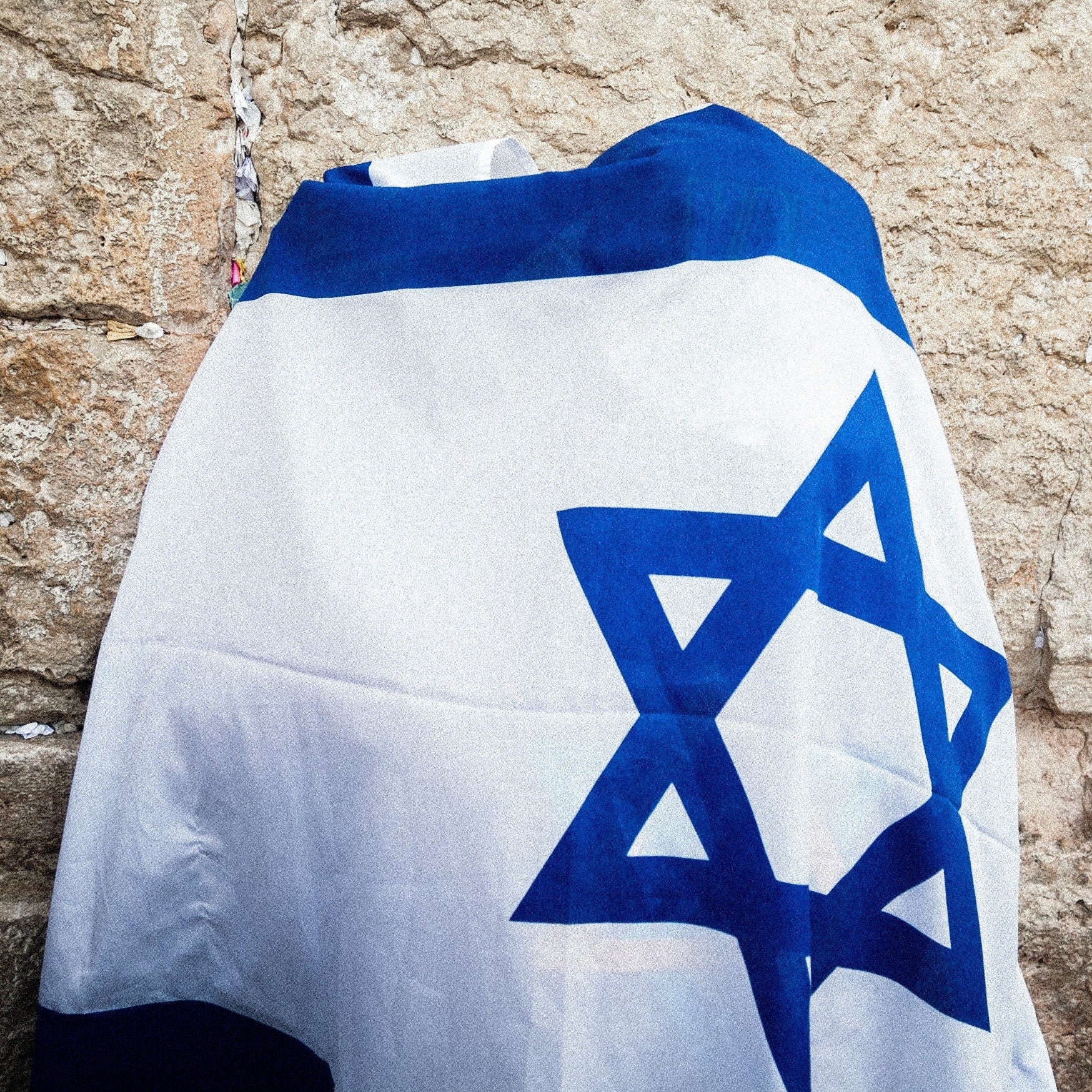Jerusalem Kotel Western Wall — Man Covered with Israeli Flag Praying