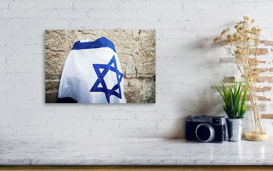 Jerusalem Kotel Western Wall — Man Covered with Israeli Flag Praying