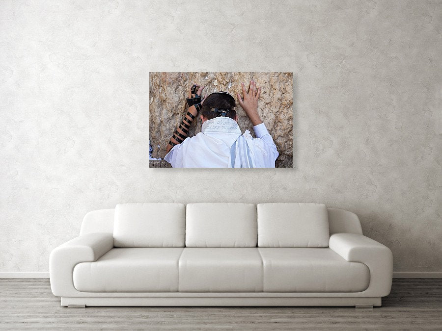 Bar Mitzvah Jewish Young Man Teenager Praying with Tallit at the Western Wall (Kotel)