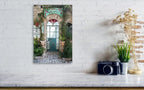 Israeli Holy Land Glazed Turquoise Vintage Door with Ivy and Windows — Rosh Pina Old City