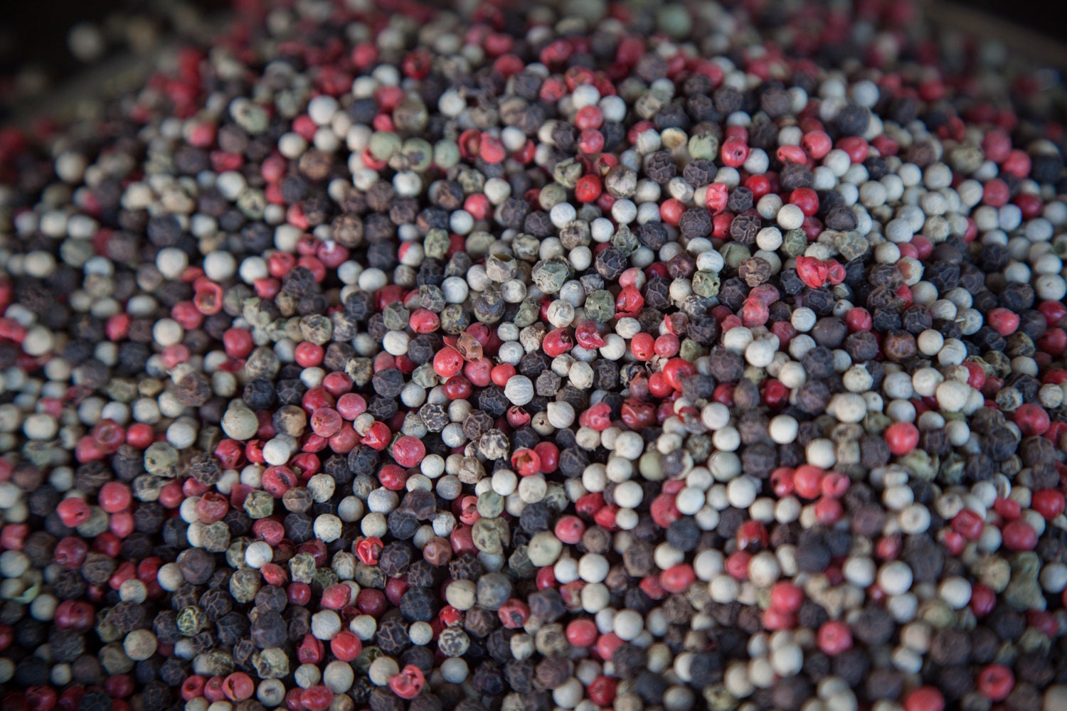 Holy Land Peper Kitchen Wall — Red, Grey and Black Pepper seed at the Mahane Yehuda food Market of Jerusalem