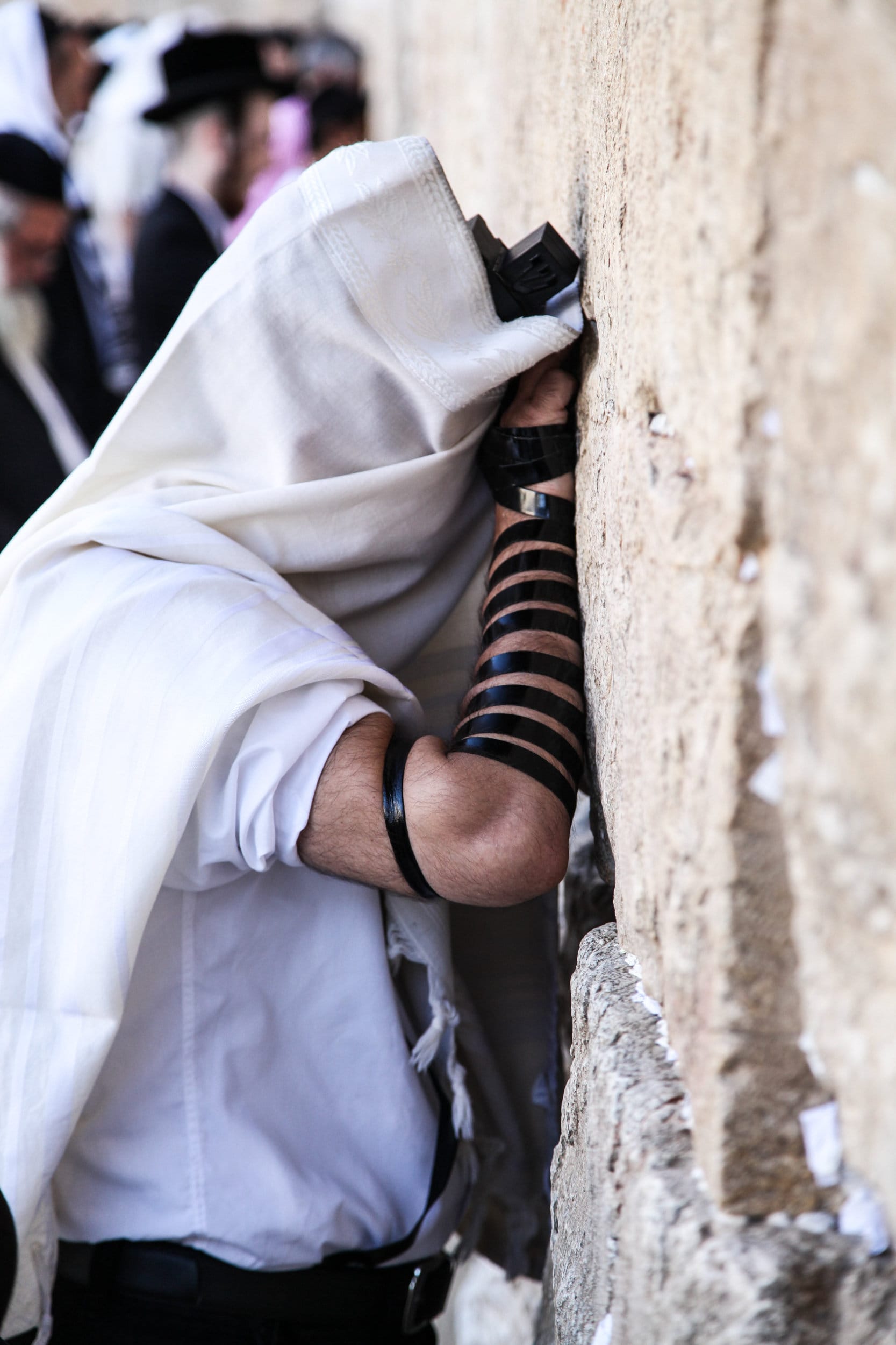 Jewish Kotel — Jewish Prayer with Tallit and Tefillin at the Wailing Wall, the Kotel, Jerusalem