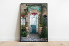 Israeli Holy Land Glazed Turquoise Vintage Door with Ivy and Windows — Rosh Pina Old City