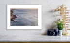 Seascape Sunset Photography print with a fisherman on rocks and boat at the sunset — Rosh Hanikra, Israel — Canvas