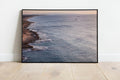 Seascape Sunset Photography print with a fisherman on rocks and boat at the sunset — Rosh Hanikra, Israel — Canvas