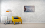 Seascape Sunset Photography print with a fisherman on rocks and boat at the sunset — Rosh Hanikra, Israel — Canvas