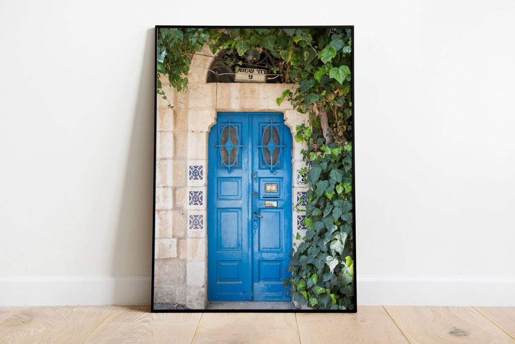 Israeli Holy Land Jerusalem Blue Door with Ivy