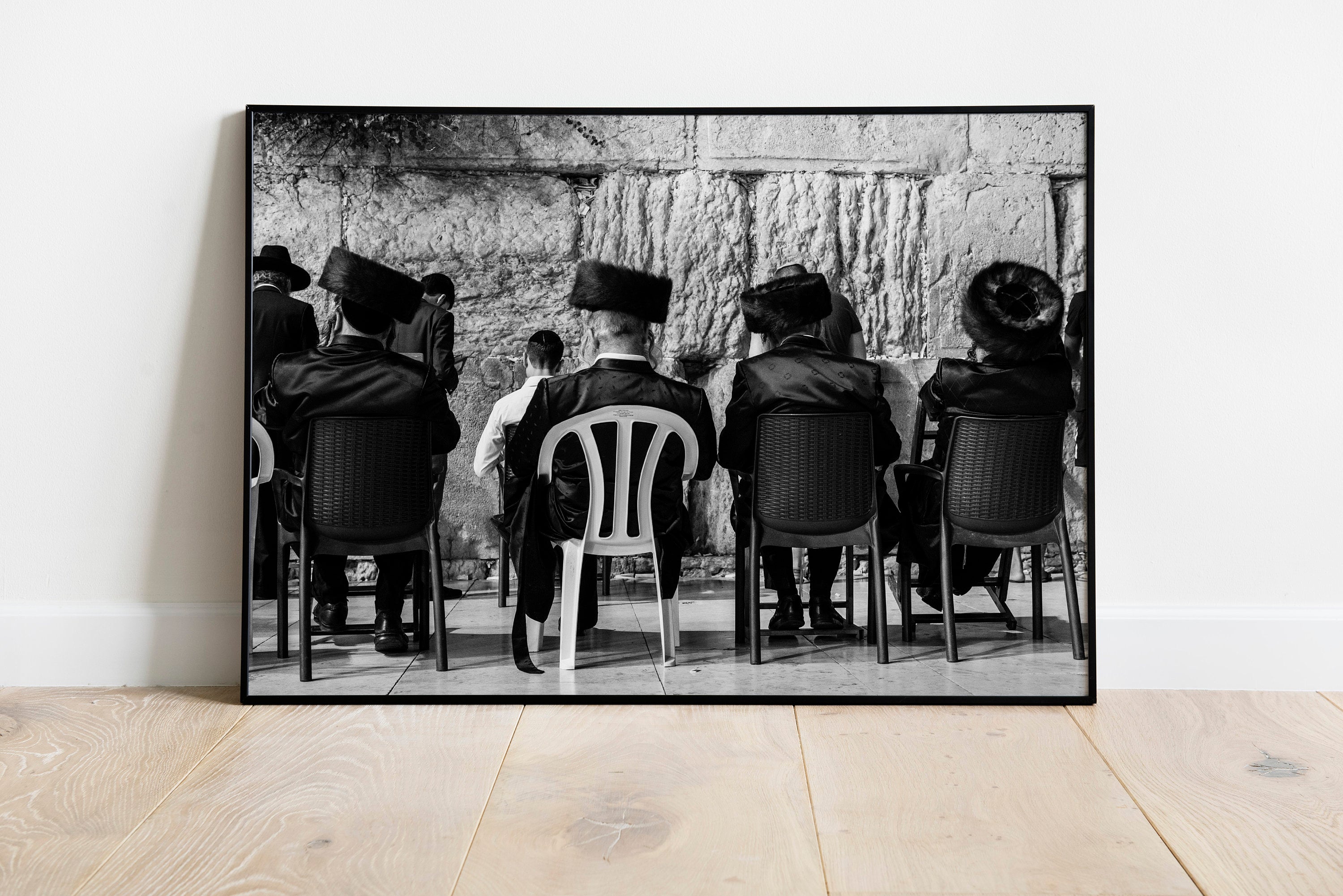 Black and White Jewish Orthodox Prayers Kotel