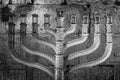 Black and White Kotel Western Wall with Hanukkiah Lit - Jewish Wall Art Decor