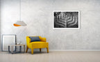 Black and White Kotel Western Wall with Hanukkiah Lit - Jewish Wall Art Decor