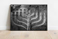 Black and White Kotel Western Wall with Hanukkiah Lit - Jewish Wall Art Decor