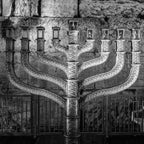 Black and White Kotel Western Wall with Hanukkiah Lit - Jewish Wall Art Decor