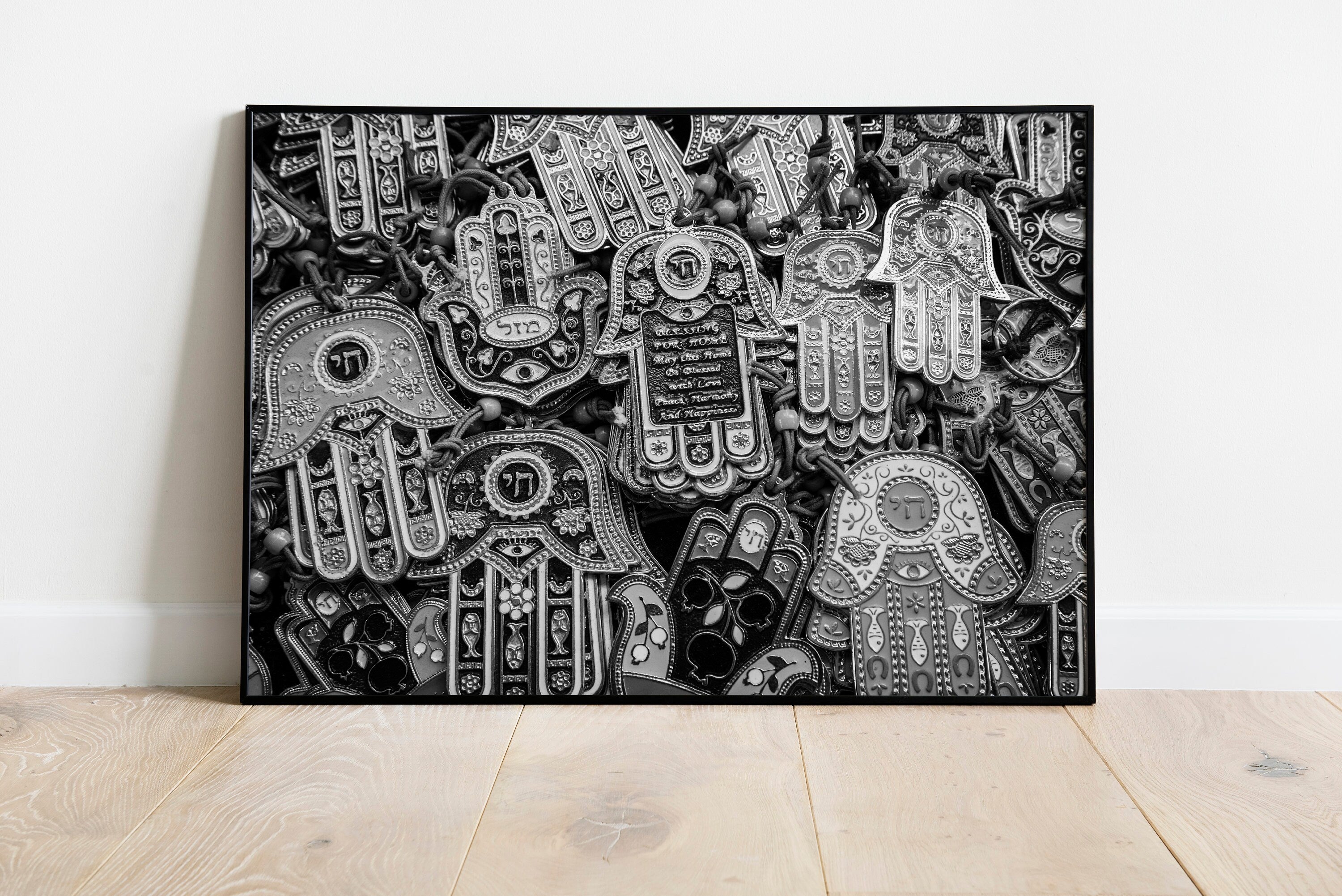 Black and White Chai Hamsa Hands — Chai Hamsa Wall Hanging