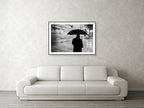 Black and White Kotel Western Wall Wet in the Rain - Jewish Orthodox & Umbrella