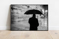 Black and White Kotel Western Wall Wet in the Rain - Jewish Orthodox & Umbrella