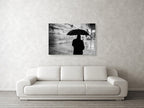 Black and White Kotel Western Wall Wet in the Rain - Jewish Orthodox & Umbrella