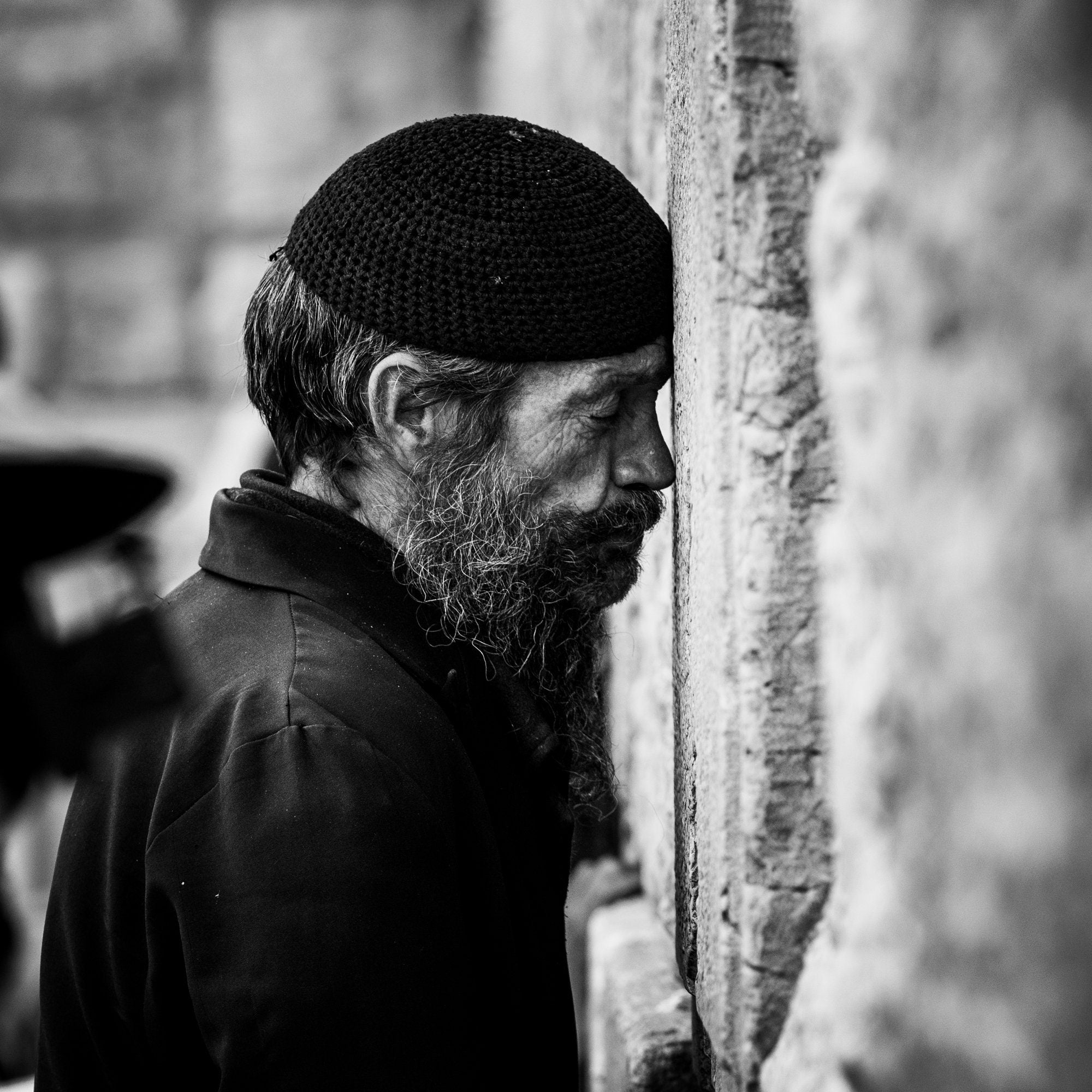 Black and White Orthodox Jewish Prayer Kotel