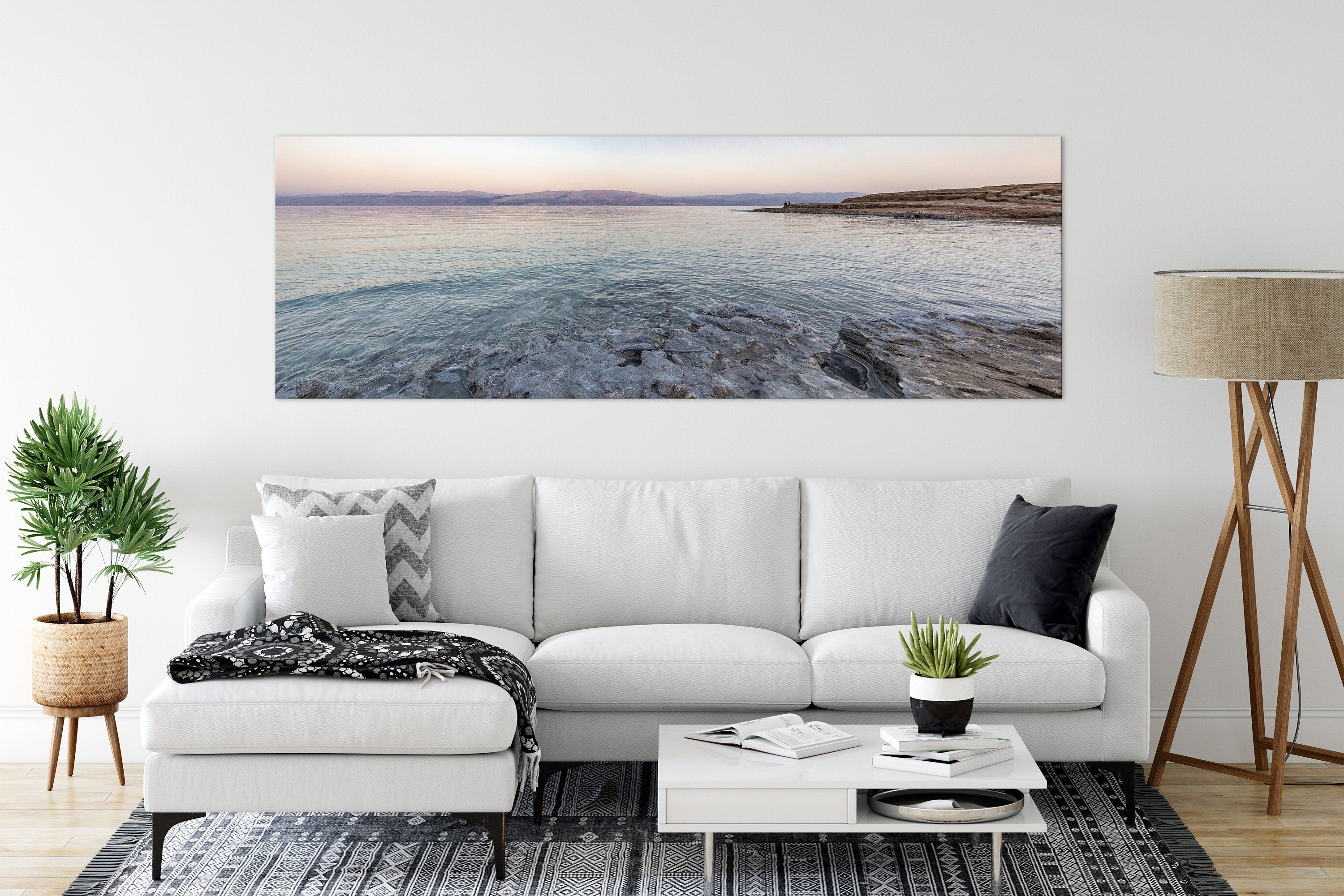 Panoramic Holy Land Seascape — Israeli Dead Sea Blue Turquoise Beach Sunset