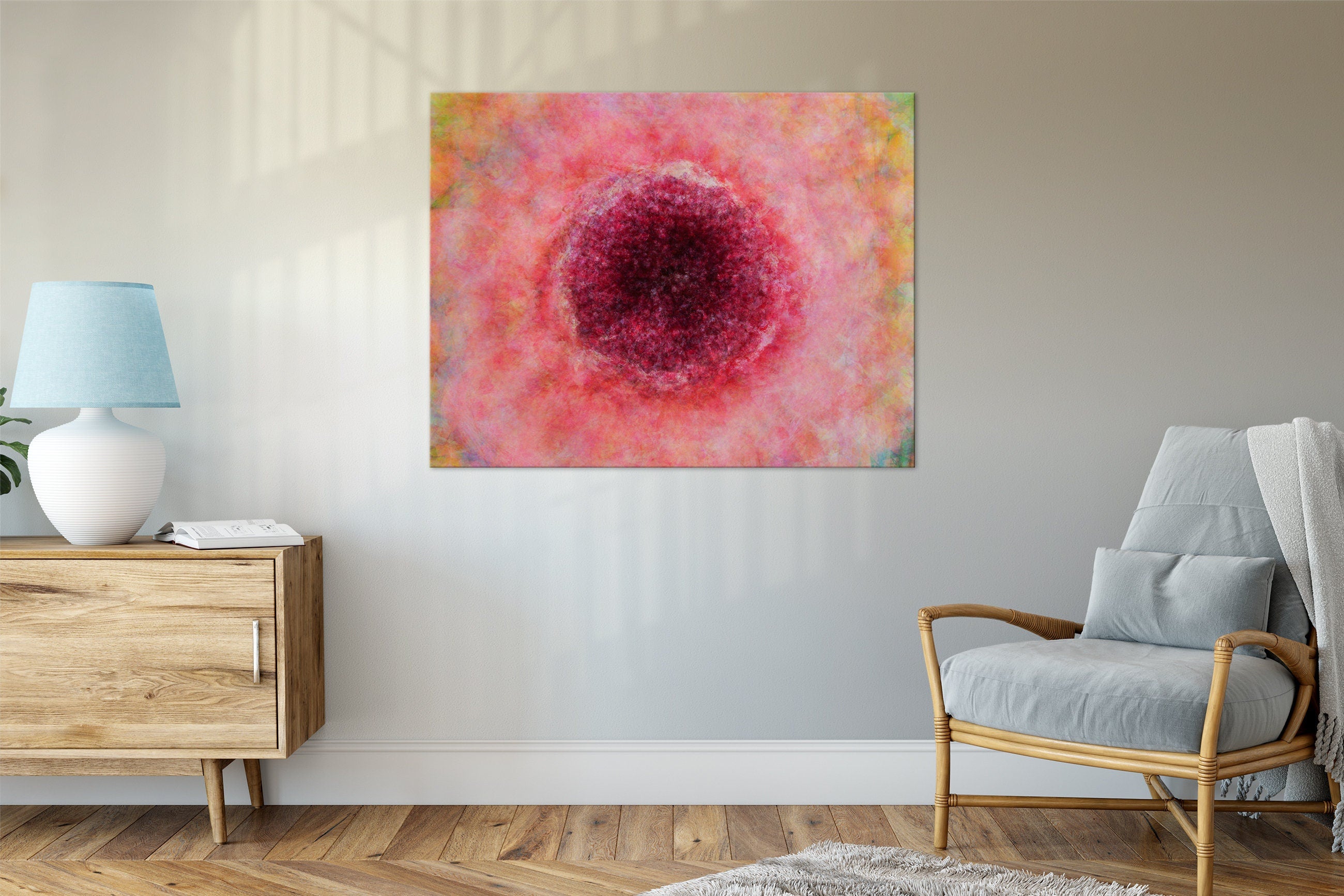 Impressionist Red Pink Pomegranate Painting Canvas Wrap — 7 species of Israel