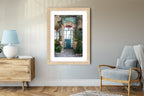 Israeli Holy Land Glazed Turquoise Vintage Door with Ivy and Windows — Rosh Pina Old City
