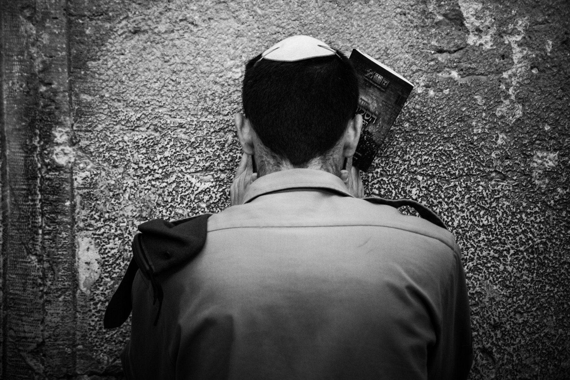 Jewish Tsahal Soldier Praying at the Kotel Western Wall