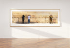 Jewish Kotel — Men & Soldier Praying at the Western Wall — Panoramic Jerusalem Kosel Photography — Wailing Wall