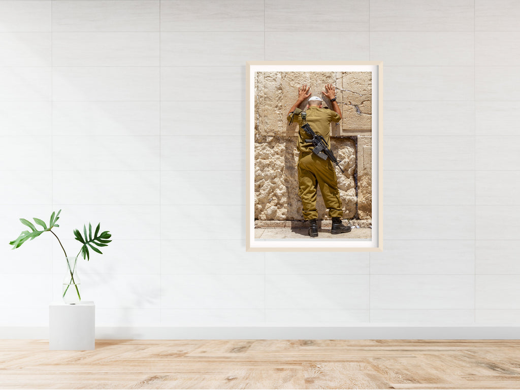 Israeli Jewish Soldier Wall Art - Soldier praying at the Western Wall - Kosel Jerusalem - Kotel Fine Art print - Jewish Tsahal IDF Soldier