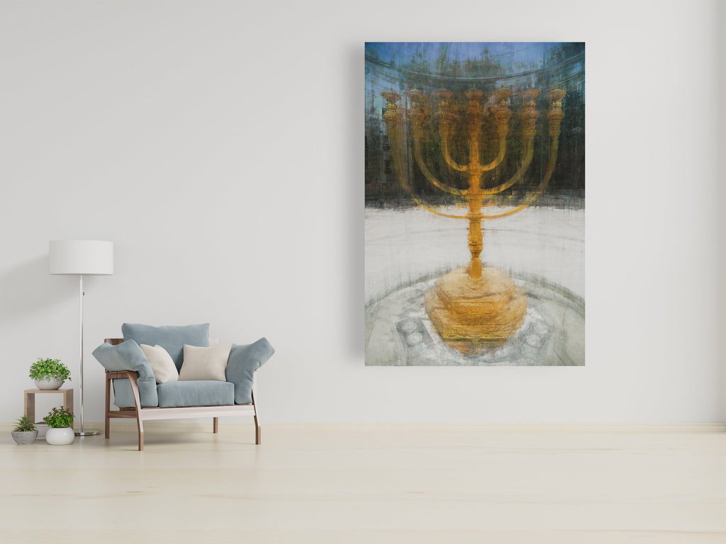 Seven-branched Jerusalem Candelabrum Menorah Impressionist Painting — Menorah of the Jewish Israeli Temple