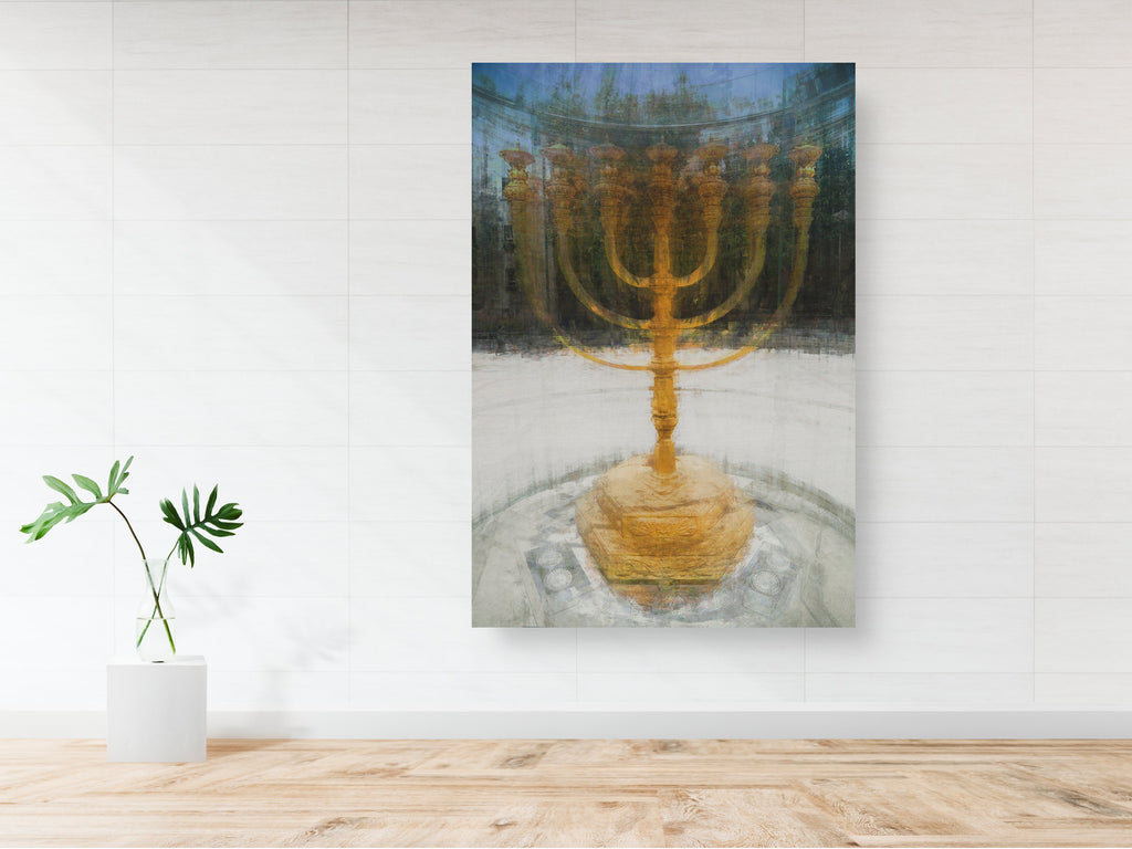 Seven-branched Jerusalem Candelabrum Menorah Impressionist Painting — Menorah of the Jewish Israeli Temple