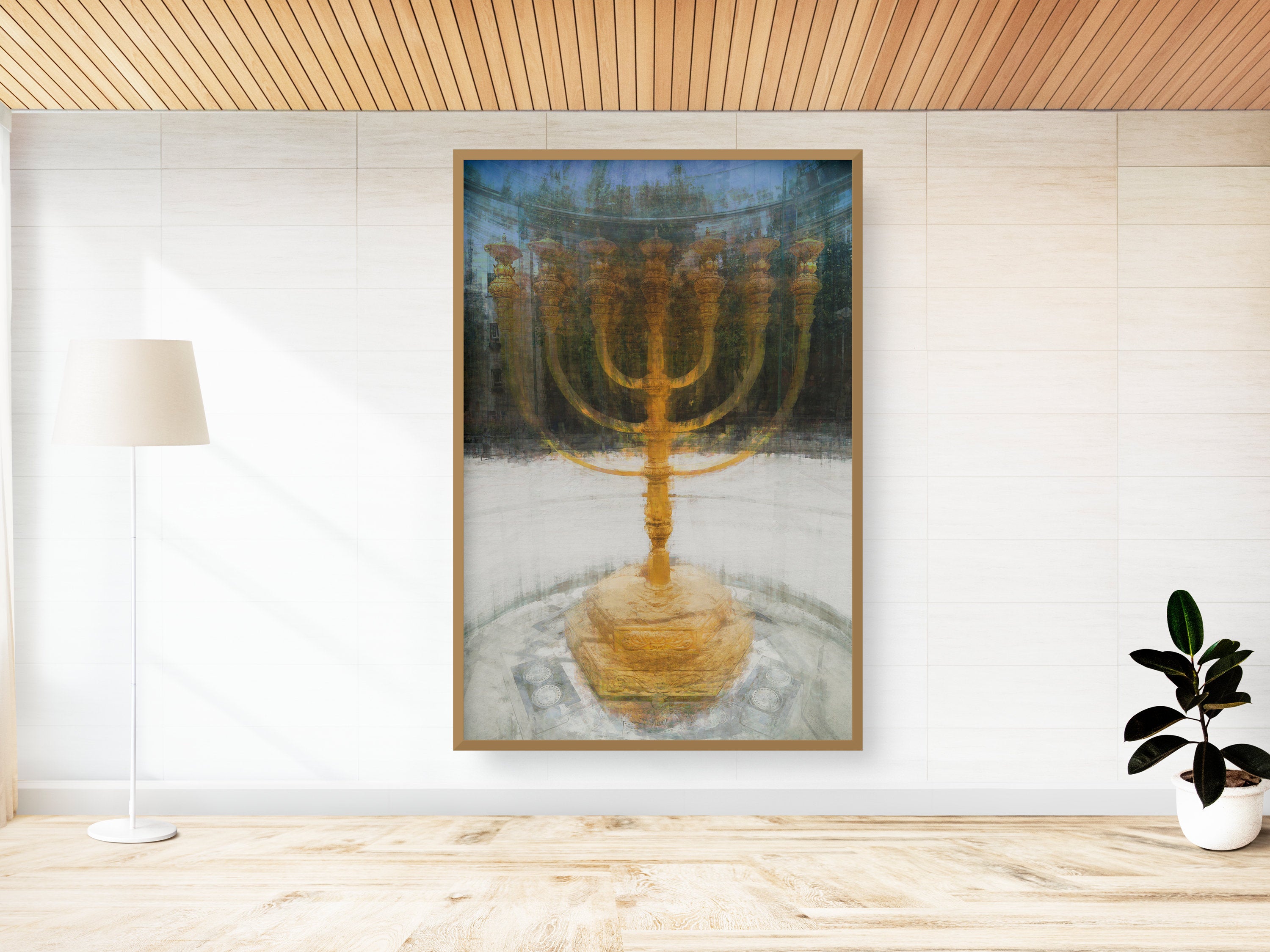 Seven-branched Jerusalem Candelabrum Menorah Impressionist Painting — Menorah of the Jewish Israeli Temple