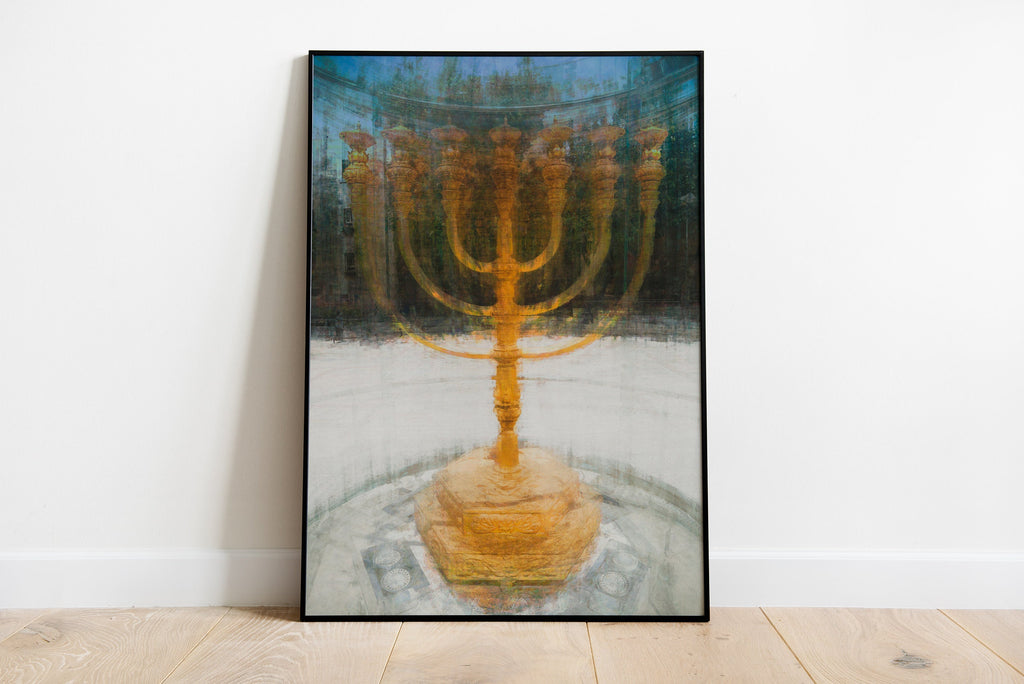 Seven-branched Jerusalem Candelabrum Menorah Impressionist Painting — Menorah of the Jewish Israeli Temple