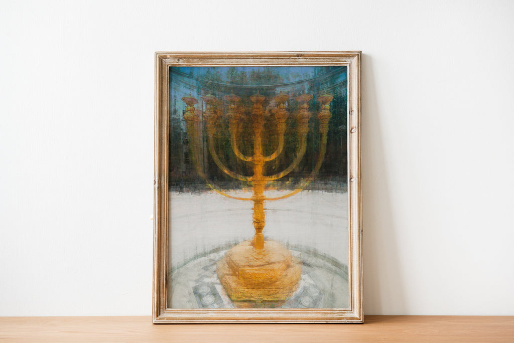 Seven-branched Jerusalem Candelabrum Menorah Impressionist Painting — Menorah of the Jewish Israeli Temple